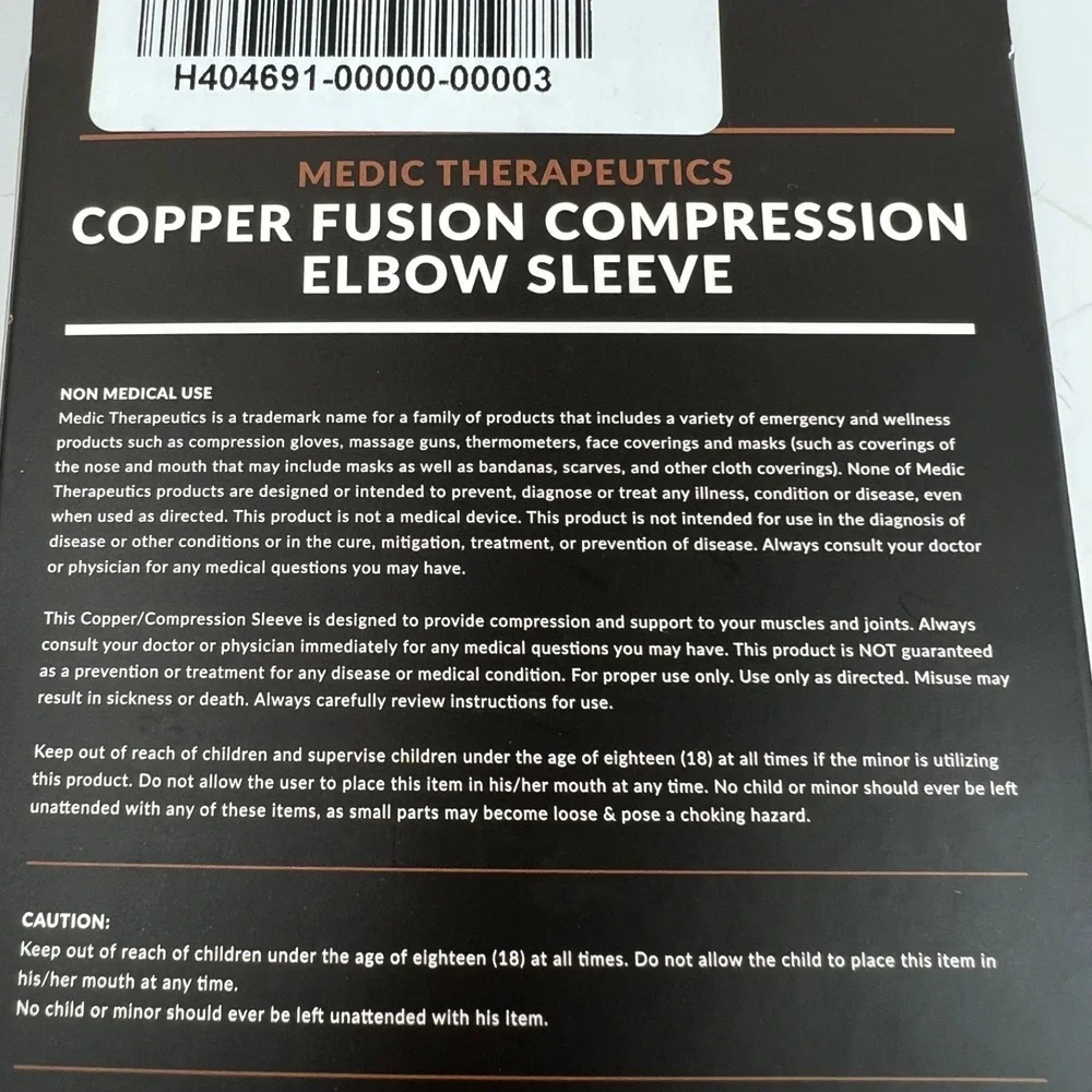 Medic Therapeutics Elbow Sleeve Unisex Large Black New Copper Fusion Compression